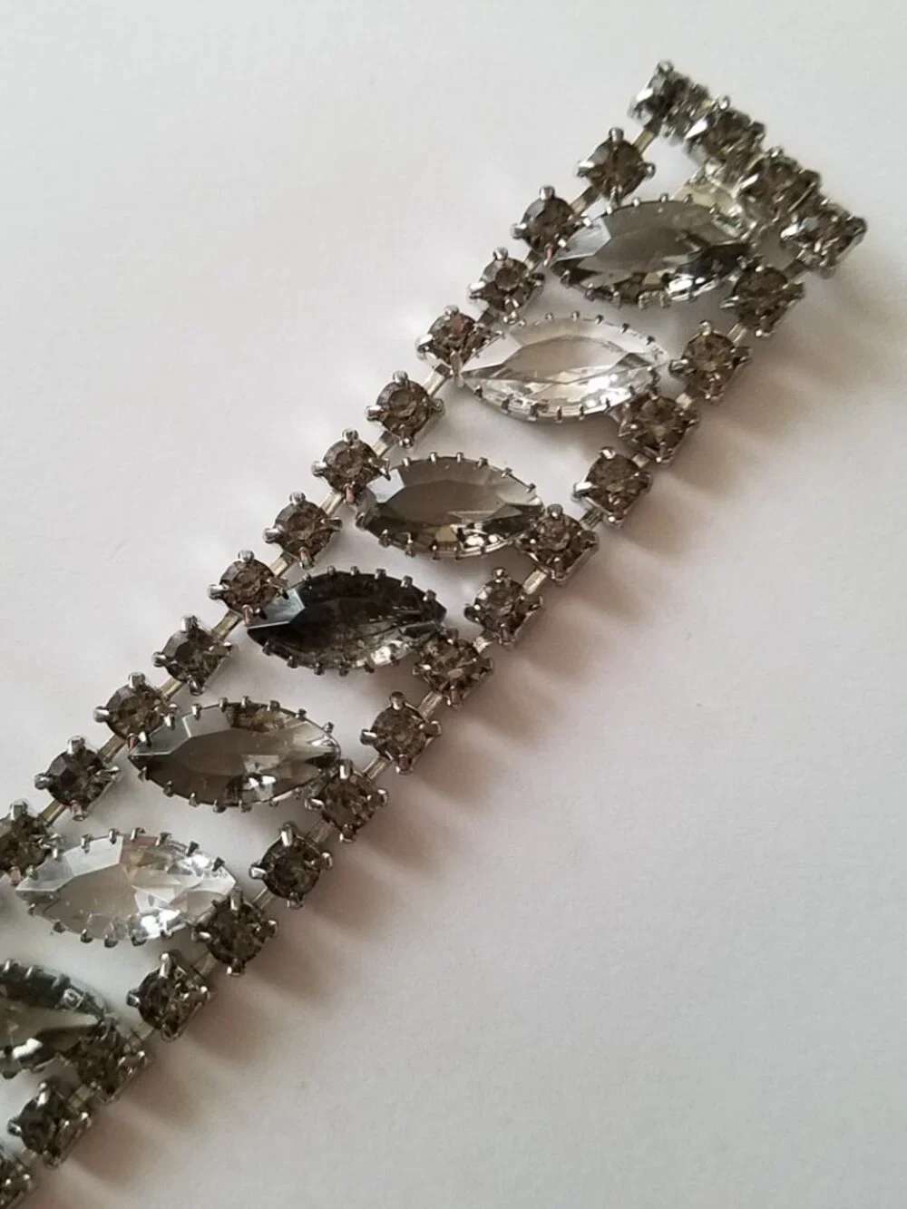 Vintage Light and Dark Gray Rhinestone and Navette Bracelet
